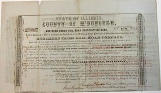 Item #38904 "STATE OF ILLINOIS, COUNTY OF McDONOUGH, NORTHERN CROSS RAIL ROAD SUBSCRIPTION BOND,...