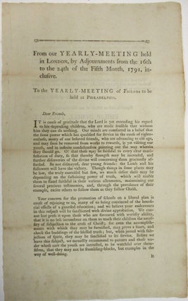 Item #38971 FROM OUR YEARLY-MEETING HELD IN LONDON, BY ADJOURNMENTS FROM THE 16TH TO THE 24TH OF...