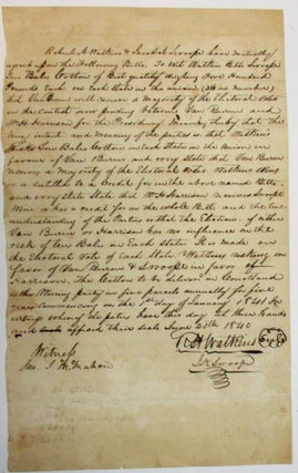 Item #39023 A SIGNED AND WITNESSED WAGER BETWEEN ROBERT H. WATKINS AND JACOB K. SWOOPE ON THE...