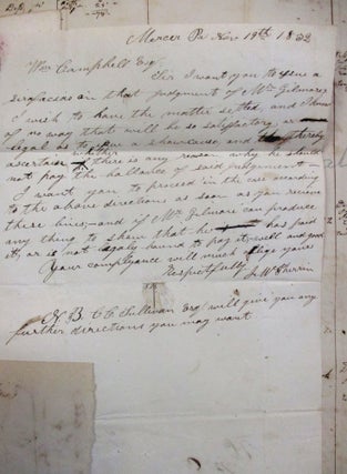 MANUSCRIPT LEDGER OF WILLIAM CAMPBELL, SHERIFF AND PROTHONOTARY OF BUTLER COUNTY, PENNSYLVANIA, 1820 - 1828, CONTAINING ENTRIES OF LEGAL CASES AND THEIR DISPOSITIONS.