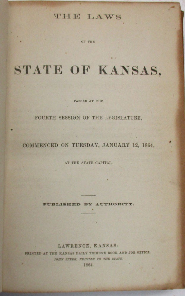 Item #39083 A GROUP OF EARLY KANSAS STATEHOOD LAWS, 1861-1871. Kansas.