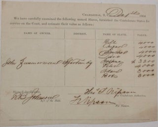 Item #39186 CHARLESTON, S.C., DEC. 1ST 1864. WE HAVE CAREFULLY EXAMINED THE FOLLOWING NAMED...