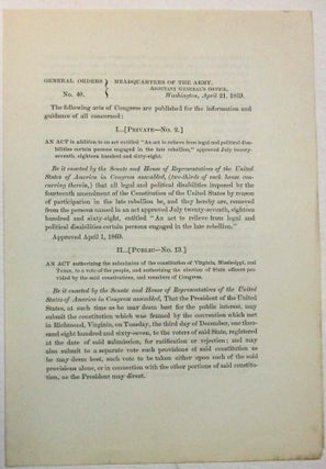 Item #39201 GENERAL ORDERS NO. 40. HEADQUARTERS OF THE ARMY, ADJUTANT GENERAL'S OFFICE,...