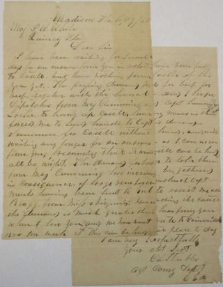 Item #39284 AUTOGRAPH LETTER, SIGNED 9 SEPTEMBER 1863 AT MADISON, FLORIDA, TO MAJOR P.W. WHITE AT...