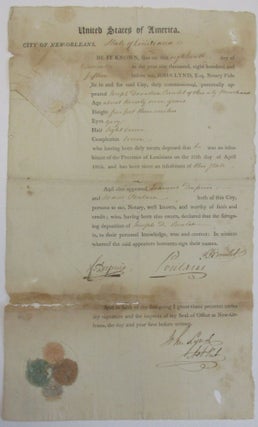 Item #39542 PRINTED DOCUMENT, COMPLETED IN MANUSCRIPT, FROM CITY OF NEW-ORLEANS, STATE OF...