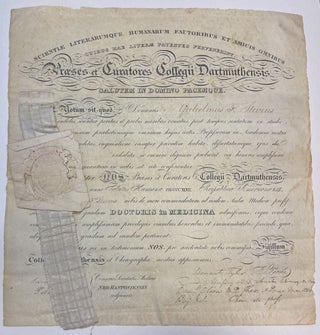 Item #39549 DIPLOMA, IN ELEGANT LATIN TYPESCRIPT, CONFERRING THE DEGREE OF "DOCTORIS IN MEDICINA"...