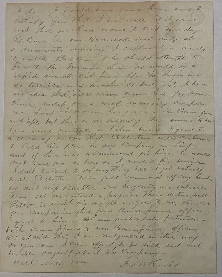 Item #39691 AUTOGRAPH LETTER, SIGNED, TO HIS FATHER, FROM CAMP IN KENTUCKY, 12 FEBRUARY 1862. Isaac Minor Kirby.