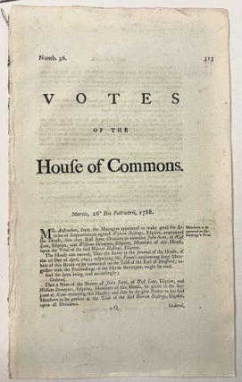 Item #39695 VOTES OF THE HOUSE OF COMMONS. MARTIS, 26 DIE FEBRUARII, 1788. Parliament, Slave Trade