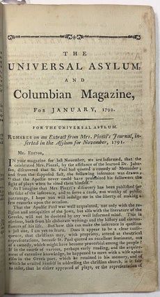 REPORT OF THE SECRETARY OF THE TREASURY OF THE UNITED STATES, ON THE SUBJECT OF MANUFACTURES. In: THE UNIVERSAL ASYLUM, AND COLUMBIAN MAGAZINE, FOR JANUARY, 1792. BY A SOCIETY OF GENTLEMEN.