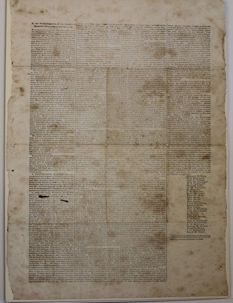 Item #39908 TO OUR FELLOW-DEMOCRATS OF THE COUNTIES OF BRADFORD, SUSQUEHANNA, AND TIOGA, PA. Election of 1844.