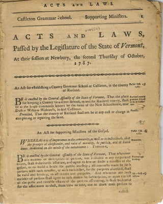 Item #39988 ACTS AND LAWS, PASSED BY THE LEGISLATURE OF THE STATE OF VERMONT, AT THEIR SESSION AT...