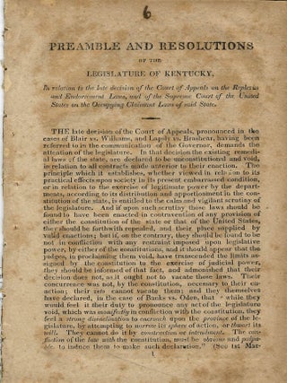 Item #40009 PREAMBLE AND RESOLUTIONS OF THE LEGISLATURE OF KENTUCKY, IN RELATION TO THE LATE...