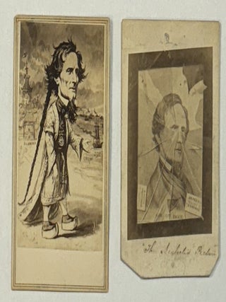 Item #40055 COLLECTION OF SIX CARTES DE VISITE MOCKING JEFFERSON DAVIS, HIS ATTEMPTED ESCAPE FROM...