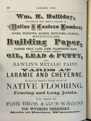 HISTORY AND DIRECTORY OF LARAMIE CITY, WYOMING TERRITORY, COMPRISING A BRIEF HISTORY OF LARAMIE CITY FROM ITS FIRST SETTLEMENT TO THE PRESENT TIME . . .