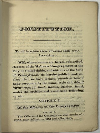 CHARTER AND BYE-LAWS OF KAAL KADOSH MICKVE ISRAEL, OF THE CITY OF PHILADELPHIA. INCORPORATED 5584.