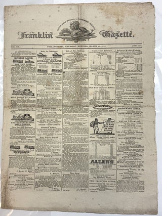 Item #40256 TWO ISSUES OF THE FRANKLIN GAZETTE, WITH ONE OF THE EARLIEST NOTICES OF THE UNITED...