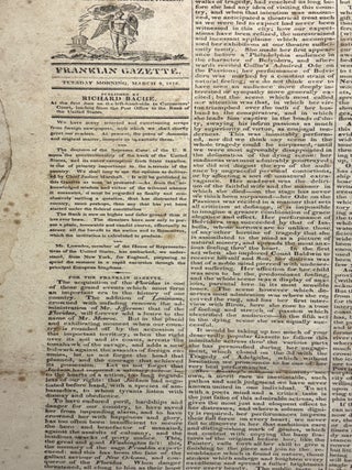 TWO ISSUES OF THE FRANKLIN GAZETTE, WITH ONE OF THE EARLIEST NOTICES OF THE UNITED STATES SUPREME COURT'S LANDMARK DECISION IN McCULLOCH V. MARYLAND, DECIDED MARCH 6, 1819.