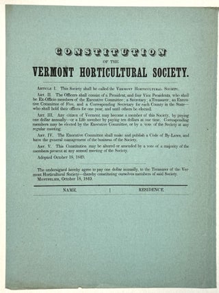 Item #40578 CONSTITUTION OF THE VERMONT HORTICULTURAL SOCIETY. Vermont Horticultural Society
