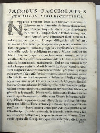 LEXICON CICERONIANUM MARII NIZOLII EX RECENSIONE ALEXANDRI SCOTI NUNC CREBRIS LOCIS REFECTUM & INCULCATUM. ACCEDUNT PHRASES & FORMULAE LINGUAE LATINAE EX COMMENTARIIS STEPHANI DOLETI.