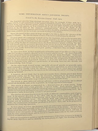 A GROUP OF CONFIDENTIAL REPORTS ISSUED BY HIS EXCELLENCY THE COMMANDER - IN - CHIEF IN INDIA CONCERNING THE RUSSO-JAPANESE WAR, FOR USE BY HIS STAFF AND FIELD OFFICERS.