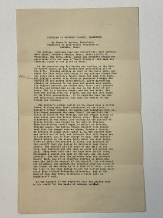 Item #40977 LYNCHING IN CROCKETT COUNTY, TENNESSEE. James D. Burton