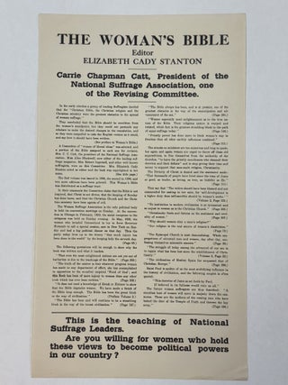 THE WOMAN'S BIBLE. EDITOR ELIZABETH CADY STANTON. CARRIE CHAPMAN CATT, PRESIDENT OF THE. Woman Suffrage.