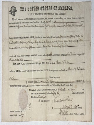 Item #41127 SECRETARIALLY SIGNED PIERCE LAND GRANT: "THE UNITED STATES OF AMERICA, TO ALL TO...
