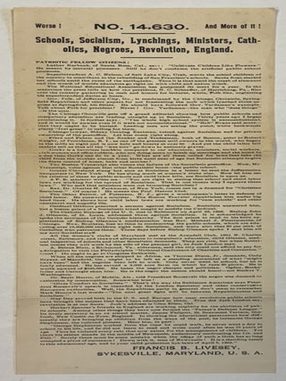 Item #41238 WORSE! AND MORE OF IT! NO. 14,630. SCHOOLS, SOCIALISM, LYNCHINGS, MINISTERS,...