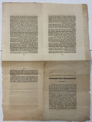 COMMONWEALTH OF MASSACHUSETTS., WHEREAS, IN PROVIDING FOR THE APPOINTMENT OF ELECTORS OF PRESIDENT AND VICE-PRESIDENT OF THE UNITED STATES ON THE PART OF THIS COMMONWEALTH, REGARD SHOULD BE HAD AS FAR AS MAY BE, TO THE LOCAL CIRCUMSTANCES AND USAGES OF THE CITIZENS, AND TO THE RESIDENCE OF THOSE WHO MAY BE PROPOSED AS CANDIDATES FOR ELECTORS - THEREFORE, RESOLVED, THAT THE COMMONWEALTH BE DIVIDED INTO TWENTY-TWO DISTRICTS FOR THE CHOICE OF ELECTORS OF PRESIDENT AND VICE-PRESIDENT OF THE UNITED STATES IN MANNER FOLLOWING, TO WIT: . . .