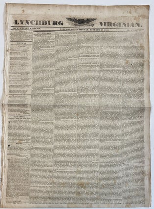 Item #41299 LYNCHBURG VIRGINIAN. MONDAY, JANUARY 23, 1832. Fletcher, Toler