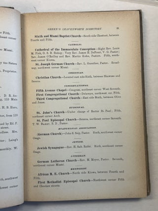 EDWIN GREEN'S CITY DIRECTORY OF THE INHABITANTS, INSTITUTIONS, MANUFACTURING ESTABLISHMENTS, BUSINESS FIRMS, ETC., IN THE CITY OF LEAVENWORTH, FOR 1878-9; TOGETHER WITH AN ABSTRACT OF STATE COLLECTION LAWS, COURT CALENDAR, &C., OF KANSAS AND COLORADO. ALSO UNITED STATES POST OFFICE DIRECTORY OF KANSAS.