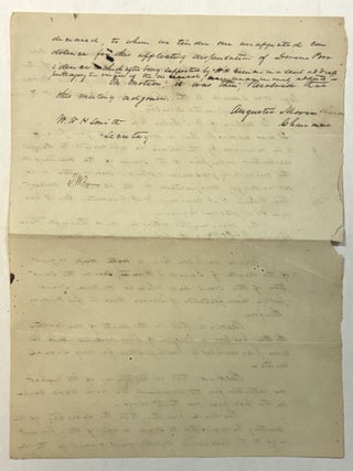 AT A MEETING OF THE MEMBERS OF THE BAR, ASSEMBLED TO TESTIFY THEIR RESPECT FOR THE MEMORY OF THEIR DECEASED BROTHER, JACOB HUNTER, ESQ., AUGUSTUS MOORE ESQ. WAS CALLED TO THE CHAIR AND WILLIAM W. H. SMITH WAS APPOINTED SECRETARY. . .