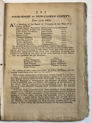 SCHEDULE OF EXPENDITURES FOR THE MAINTENANCE OF THE POOR OF NEW-CASTLE COUNTY, FROM THE YEAR 1799, TILL 1801 INCLUSIVE, BY THE TRUSTEES OF THE POOR OF SAID COUNTY.