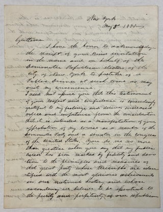 Item #41520 AUTOGRAPH LETTER, SIGNED, TO NEW YORK CITY'S TAMMANY HALL COMMITTEE, REPRESENTING...