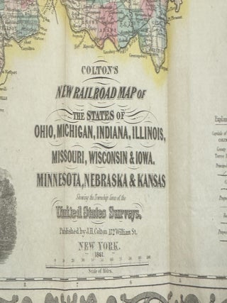 COLTON'S NEW RAILROAD MAP OF THE STATES OF OHIO, MICHIGAN, INDIANA, ILLINOIS, MISSOURI, WISCONSIN & IOWA. MINNESOTA, NEBRASKA & KANSAS. SHOWING THE TOWNSHIP LINES OF THE UNITED STATES SURVEYS.