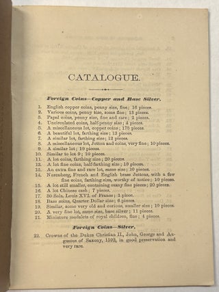 TWO CATALOGUES OF COINS TO BE SOLD AT AUCTION BY NEW YORK CITY FIRM BANGS, MERWIN & CO., 1863 AND 1873.