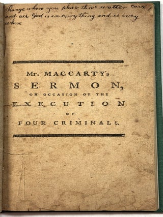 THE GUILT OF INNOCENT BLOOD PUT AWAY. A SERMON, PREACHED AT WORCESTER, JULY 2, 1778. ON OCCASION OF THE EXECUTION OF JAMES BUCHANAN, WILLIAM BROOKS, EZRA ROSS, AND BATHSHUA [sic] SPOONER, FOR THE MURDER OF JOSHUA SPOONER, AT BROOKFIELD, ON THE EVENING OF THE FIRST OF MARCH PRECEEDING. TOGETHER WITH AN APPENDIX, GIVING SOME ACCOUNT OF THOSE PRISONERS IN THEIR LAST STAGE.