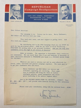 PRINTED EPHEMERA AND PHOTOGRAPHIC ILLUSTRATIONS OF THE GOLDWATER AND JOHNSON PRESIDENTIAL CAMPAIGN OF 1964.