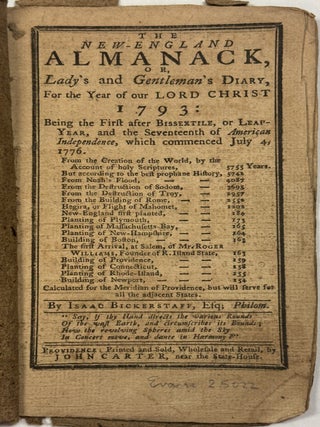 Item #41900 THE NEW-ENGLAND ALMANACK, LADY'S AND GENTLEMAN'S DIARY, FOR THE YEAR OF OUR LORD...