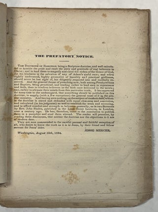 THE DOCTRINE OF PARTICULAR ELECTION: STATED AND DEFENDED IN TWO SERMONS. BY REV. JOHN SLADEN. EDITED BY JESSE MERCER.