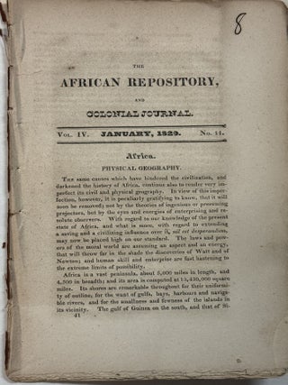 THE AFRICAN REPOSITORY, AND COLONIAL JOURNAL. FOURTEEN NUMBERS 1828-1834.