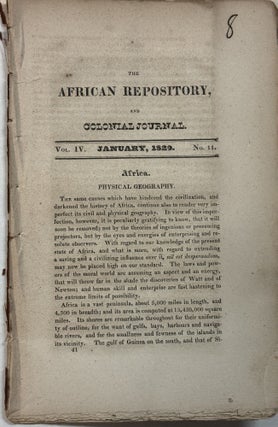 THE AFRICAN REPOSITORY, AND COLONIAL JOURNAL. FOURTEEN NUMBERS 1828-1834.