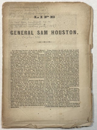 Item #42091 LIFE OF GENERAL SAM HOUSTON. Sam Houston