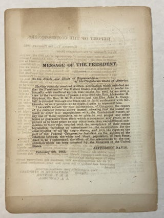 Item #42110 MESSAGE OF THE PRESIDENT. TO THE SENATE AND HOUSE OF REPRESENTATIVES OF THE...