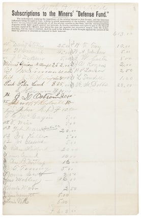 Item #42126 SUBSCRIPTIONS TO THE MINERS' "DEFENSE FUND." THE UNDERSIGNED,...