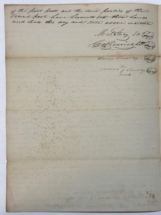 MORGAN COUNTY CONTRACT OF INDENTURE BETWEEN ILLINOIS JUSTICES OF THE PEACE, AND DANIEL AND DEBORAH SMEDLEY OF MORGAN COUNTY, TO WHOM IS PLACED "AN INFANT NEGRO BOY COMMONLY CALLED WILLIAM ALIAS WILLIAM BAKER TWELVE YEARS OLD THE TWENTY SEVENTH DAY OF JULY EIGHTEEN HUNDRED AND THIRTY FOUR, AS AN APPRENTICE TO THE BUSINESS OF FARMING UNTILL HE SHALL ARRIVE AT THE AGE OF TWENTY ONE YEARS, TO WIT, UNTILL THE TWENTY SEVENTH DAY OF JULY EIGHTEEN HUNDRED AND FORTY THREE, AND DO COVENANT AND AGREE THAT SAID WILLIAM SHALL FAITHFULLY SERVE SAID PARTIES. . . AS A FARMING SERVANT AND THAT HE SHALL OBEY ALL THE LAWFUL COMMANDS OF SAID PARTIES AND SHALL STRICTLY PERFORM ALL THE DUTIES WHICH MAY DEVOLVE UPON HIM TOUCHING THE SERVICE AFORESAID." IN EXCHANGE, THE SMEDLEYS SHALL "FURNISH THE SAID WILLIAM WITH FIT AND SUITABLE CLOTHING, FOOD AND LODGING AND THAT THEY WILL TREAT HIM WITH HUMANITY AND CAUSE HIM TO BE TAUGHT TO READ AND FURNISH HIM AT THE EXPIRATION OF HIS TIME OF SERVICE WITH TWO NEW SUITS OF CLOTHING SUITABLE TO HIS CONDITION AND A NEW BIBLE."