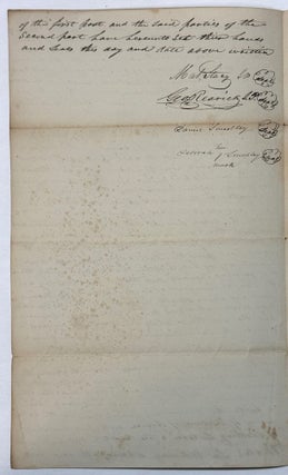 MORGAN COUNTY CONTRACT OF INDENTURE BETWEEN ILLINOIS JUSTICES OF THE PEACE, AND DANIEL AND DEBORAH SMEDLEY OF MORGAN COUNTY, TO WHOM IS PLACED "AN INFANT NEGRO BOY COMMONLY CALLED WILLIAM ALIAS WILLIAM BAKER TWELVE YEARS OLD THE TWENTY SEVENTH DAY OF JULY EIGHTEEN HUNDRED AND THIRTY FOUR, AS AN APPRENTICE TO THE BUSINESS OF FARMING UNTILL HE SHALL ARRIVE AT THE AGE OF TWENTY ONE YEARS, TO WIT, UNTILL THE TWENTY SEVENTH DAY OF JULY EIGHTEEN HUNDRED AND FORTY THREE, AND DO COVENANT AND AGREE THAT SAID WILLIAM SHALL FAITHFULLY SERVE SAID PARTIES. . . AS A FARMING SERVANT AND THAT HE SHALL OBEY ALL THE LAWFUL COMMANDS OF SAID PARTIES AND SHALL STRICTLY PERFORM ALL THE DUTIES WHICH MAY DEVOLVE UPON HIM TOUCHING THE SERVICE AFORESAID." IN EXCHANGE, THE SMEDLEYS SHALL "FURNISH THE SAID WILLIAM WITH FIT AND SUITABLE CLOTHING, FOOD AND LODGING AND THAT THEY WILL TREAT HIM WITH HUMANITY AND CAUSE HIM TO BE TAUGHT TO READ AND FURNISH HIM AT THE EXPIRATION OF HIS TIME OF SERVICE WITH TWO NEW SUITS OF CLOTHING SUITABLE TO HIS CONDITION AND A NEW BIBLE."