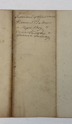 MORGAN COUNTY CONTRACT OF INDENTURE BETWEEN ILLINOIS JUSTICES OF THE PEACE, AND DANIEL AND DEBORAH SMEDLEY OF MORGAN COUNTY, TO WHOM IS PLACED "AN INFANT NEGRO BOY COMMONLY CALLED WILLIAM ALIAS WILLIAM BAKER TWELVE YEARS OLD THE TWENTY SEVENTH DAY OF JULY EIGHTEEN HUNDRED AND THIRTY FOUR, AS AN APPRENTICE TO THE BUSINESS OF FARMING UNTILL HE SHALL ARRIVE AT THE AGE OF TWENTY ONE YEARS, TO WIT, UNTILL THE TWENTY SEVENTH DAY OF JULY EIGHTEEN HUNDRED AND FORTY THREE, AND DO COVENANT AND AGREE THAT SAID WILLIAM SHALL FAITHFULLY SERVE SAID PARTIES. . . AS A FARMING SERVANT AND THAT HE SHALL OBEY ALL THE LAWFUL COMMANDS OF SAID PARTIES AND SHALL STRICTLY PERFORM ALL THE DUTIES WHICH MAY DEVOLVE UPON HIM TOUCHING THE SERVICE AFORESAID." IN EXCHANGE, THE SMEDLEYS SHALL "FURNISH THE SAID WILLIAM WITH FIT AND SUITABLE CLOTHING, FOOD AND LODGING AND THAT THEY WILL TREAT HIM WITH HUMANITY AND CAUSE HIM TO BE TAUGHT TO READ AND FURNISH HIM AT THE EXPIRATION OF HIS TIME OF SERVICE WITH TWO NEW SUITS OF CLOTHING SUITABLE TO HIS CONDITION AND A NEW BIBLE."