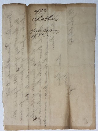 MARYLAND FREDERICK COUNTY TO WIT- ON THE 31ST DAY OF MAY 1832, BEFORE ME THE SUBSCRIBER A JUSTICE OF THE PEACE IN AND FOR SAID COUNTY, PERSONALLY APPEARS ARNOLD ELDER, AND MAKES OATH ON THE HOLY EVANGELISTS OF ALMIGHTY GOD THAT HE KNOWS CHARLES LEE, A COULOURED MAN NOW BEFORE ME, TO BE THE SAME PERSON MANUMITTED BY MARY LIVERS. SWORN BEFORE W. V. MORGAN. TO JOHN SCHLEY ESQ.