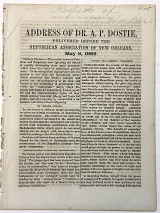 Item #42156 ADDRESS OF DR. A.P. DOSTIE, DELIVERED BEFORE THE REPUBLICAN ASSOCIATION OF NEW...